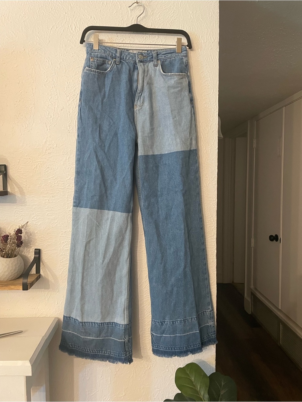Free People Denim Jeans Patchwork Wide-leg Jeans W27 100% Cotton